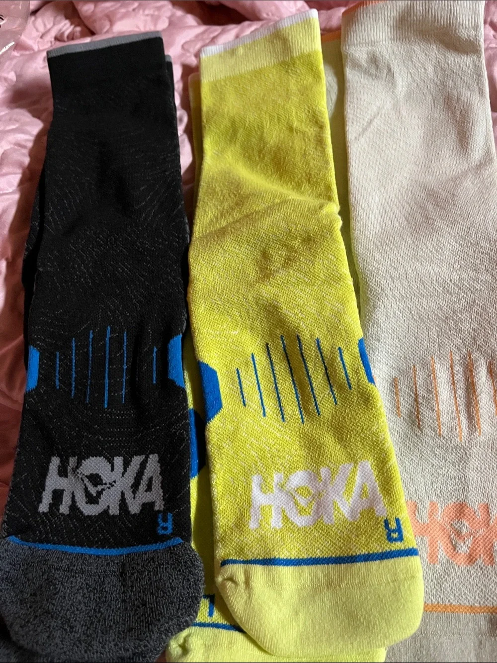 Hoka Men's Athletic Cushioned Socks - Black, Neon Yellow, Cream
